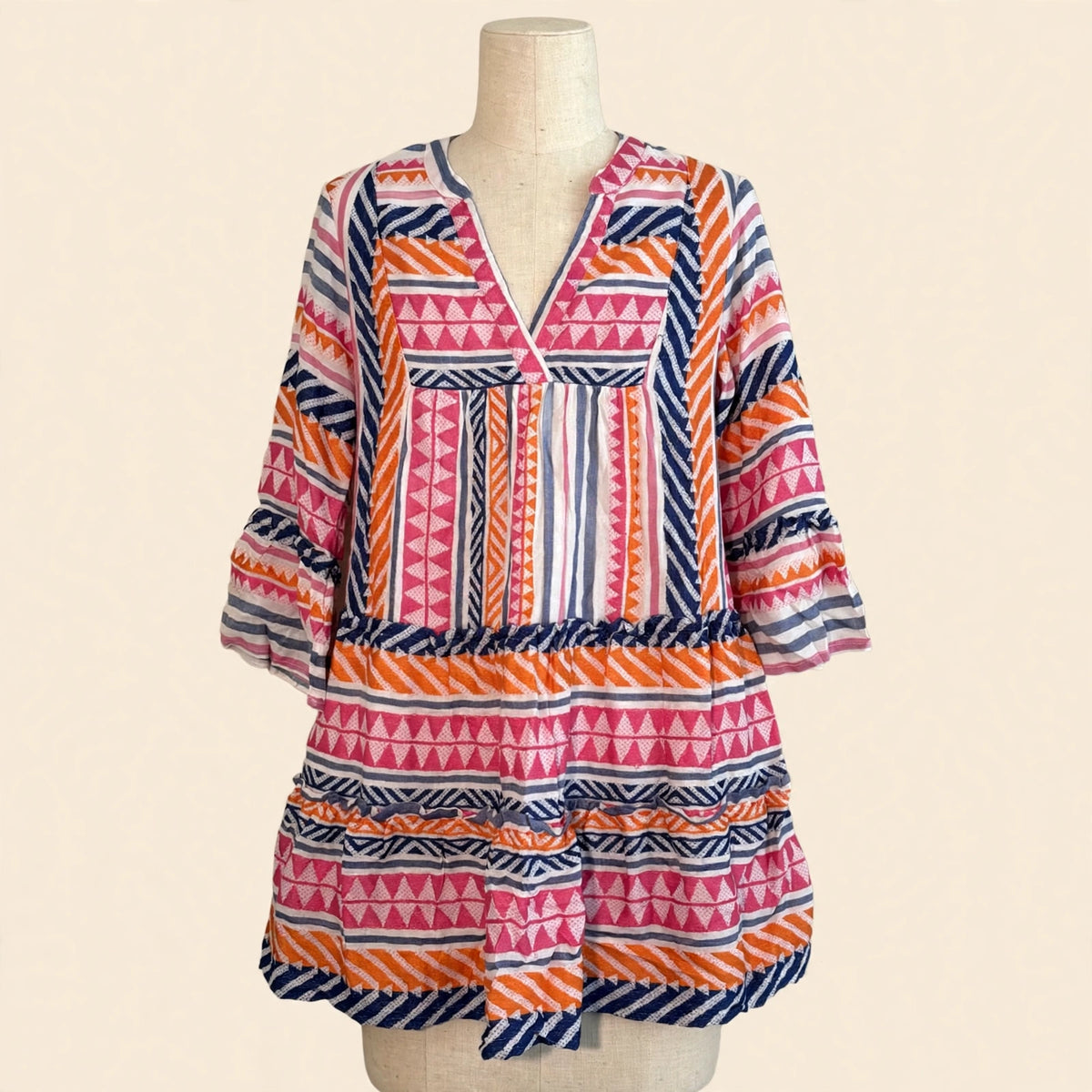Cato Geometric Print Tiered Dress - Size M