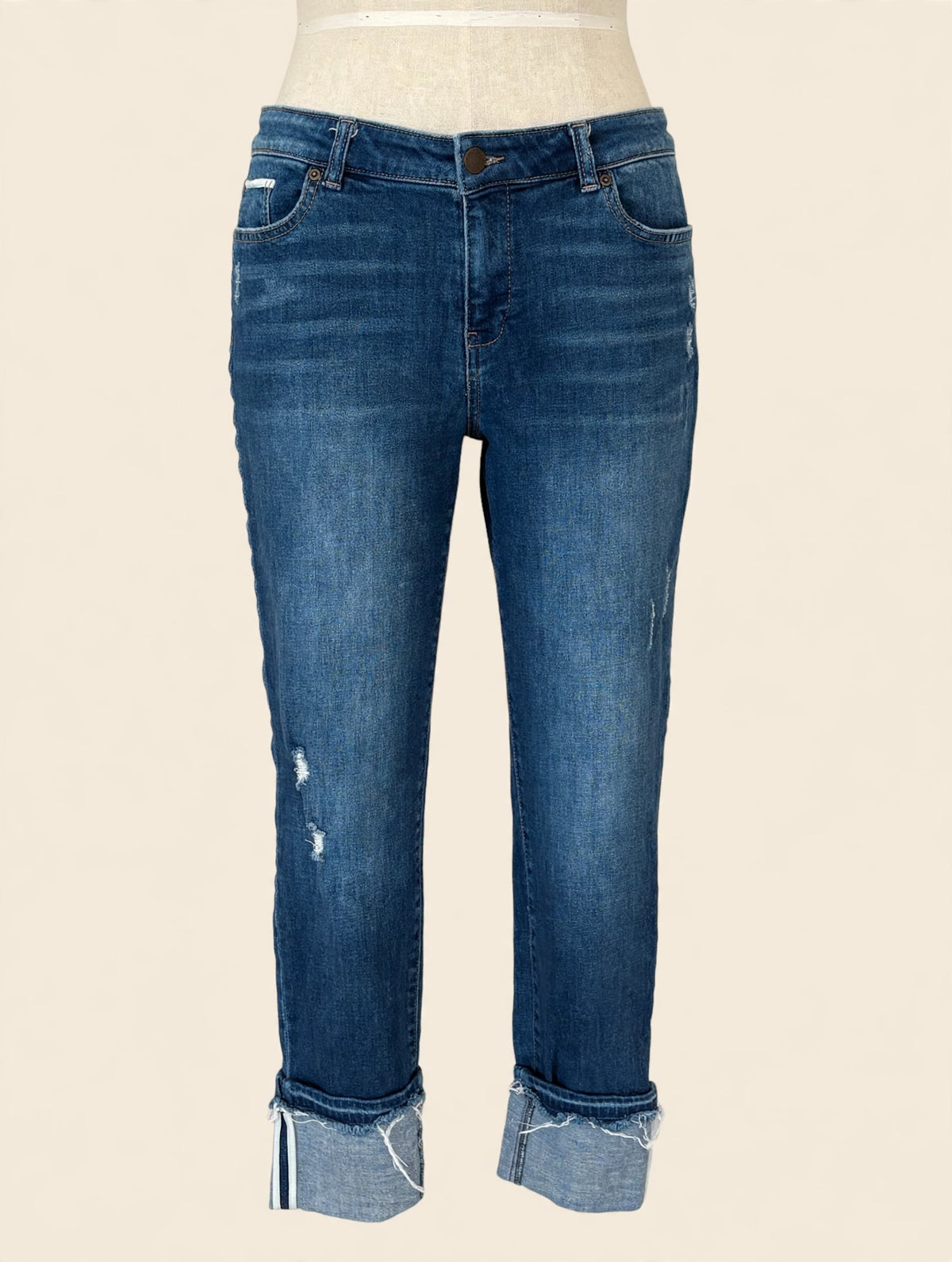 Medium Wash Distressed Cuffed Crop Jeans