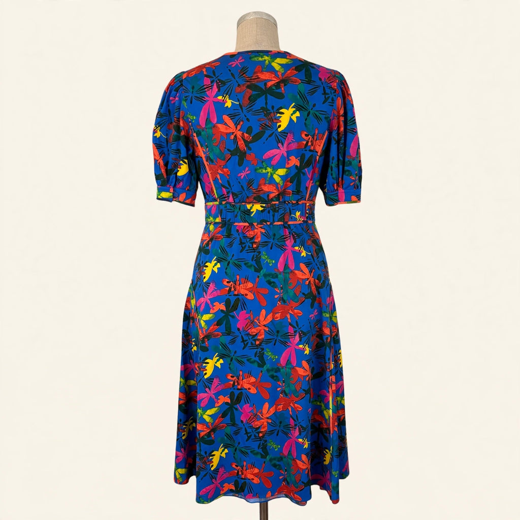 Diane von Furstenberg Blue Tropical Print Midi Dress - Size 10
