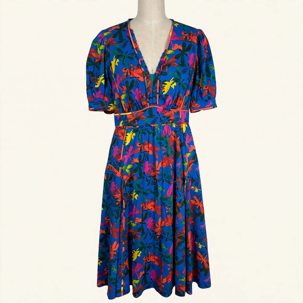 Diane von Furstenberg Blue Tropical Print Midi Dress - Size 10