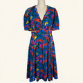 Diane von Furstenberg Blue Tropical Print Midi Dress - Size 10