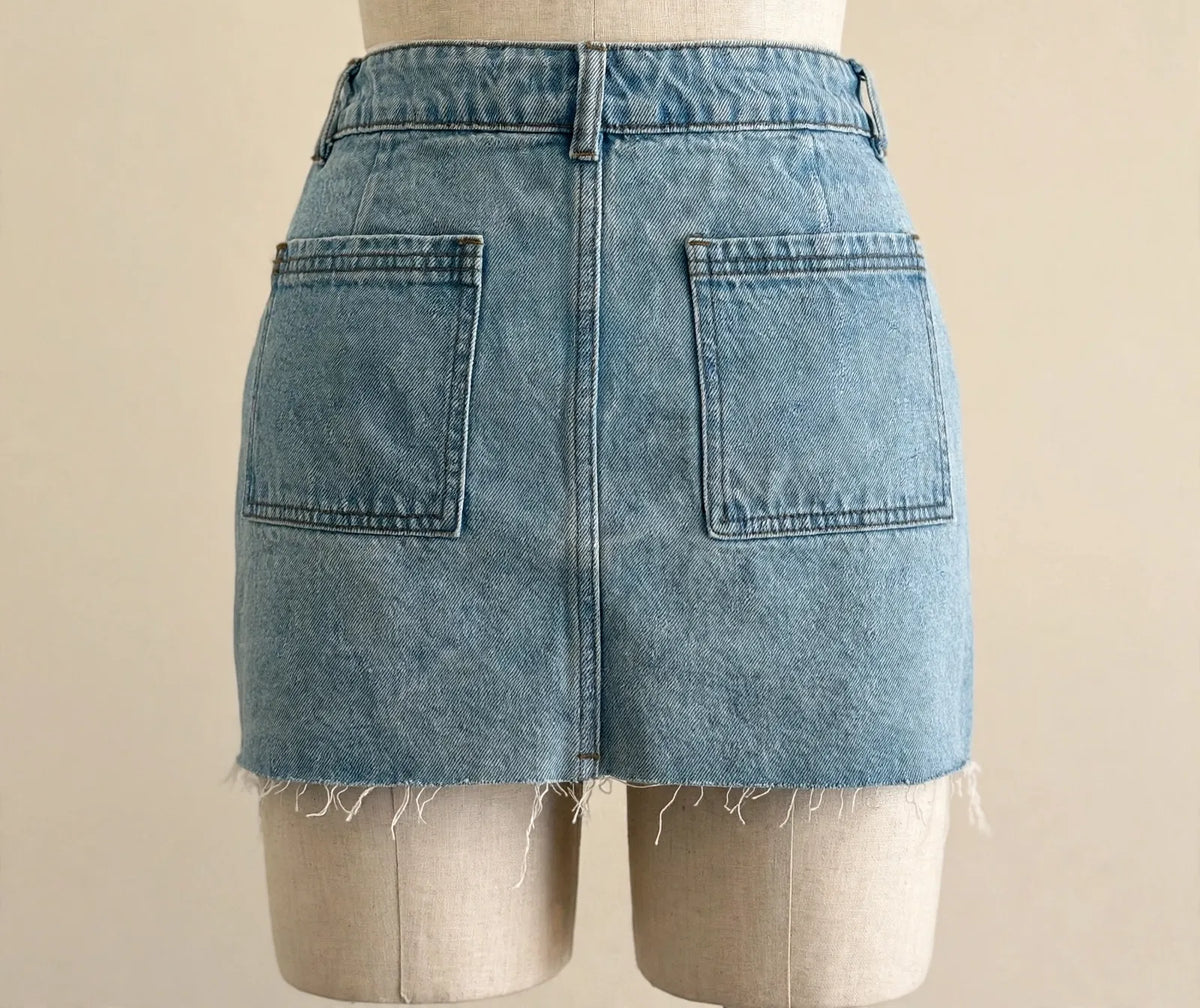 Edikted Light Wash Denim Mini Skirt, Size M, NWT