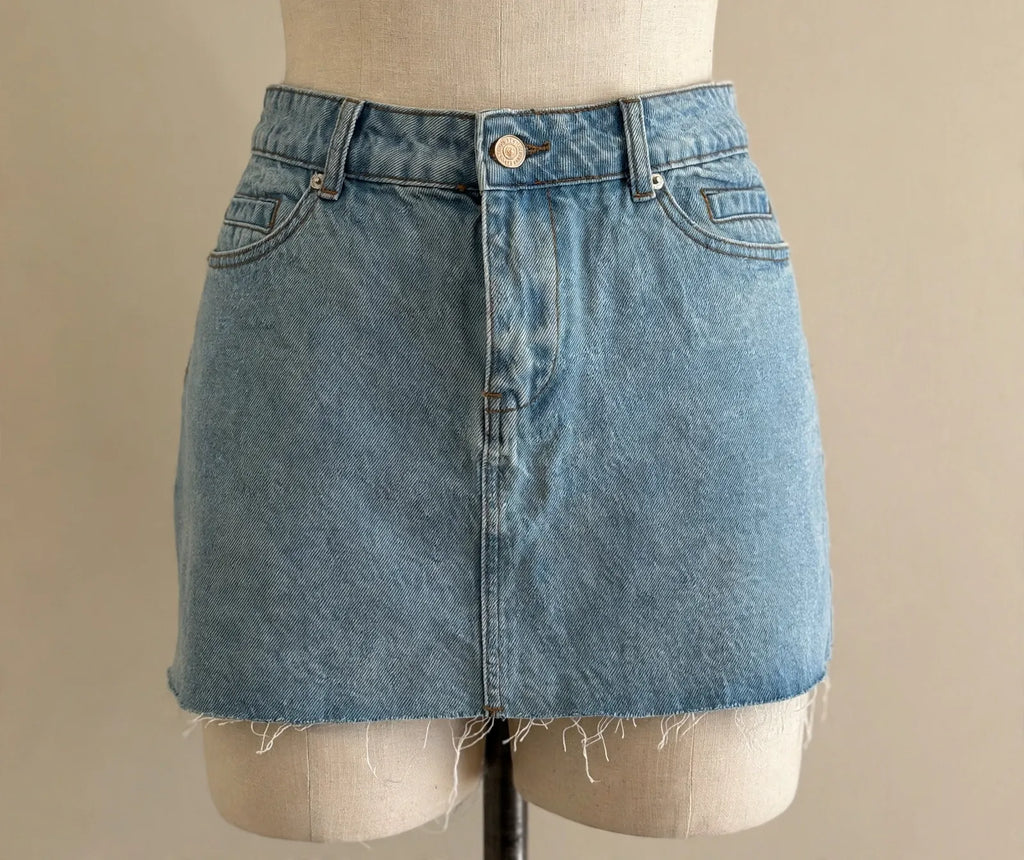 Edikted Light Wash Denim Mini Skirt, Size M, NWT