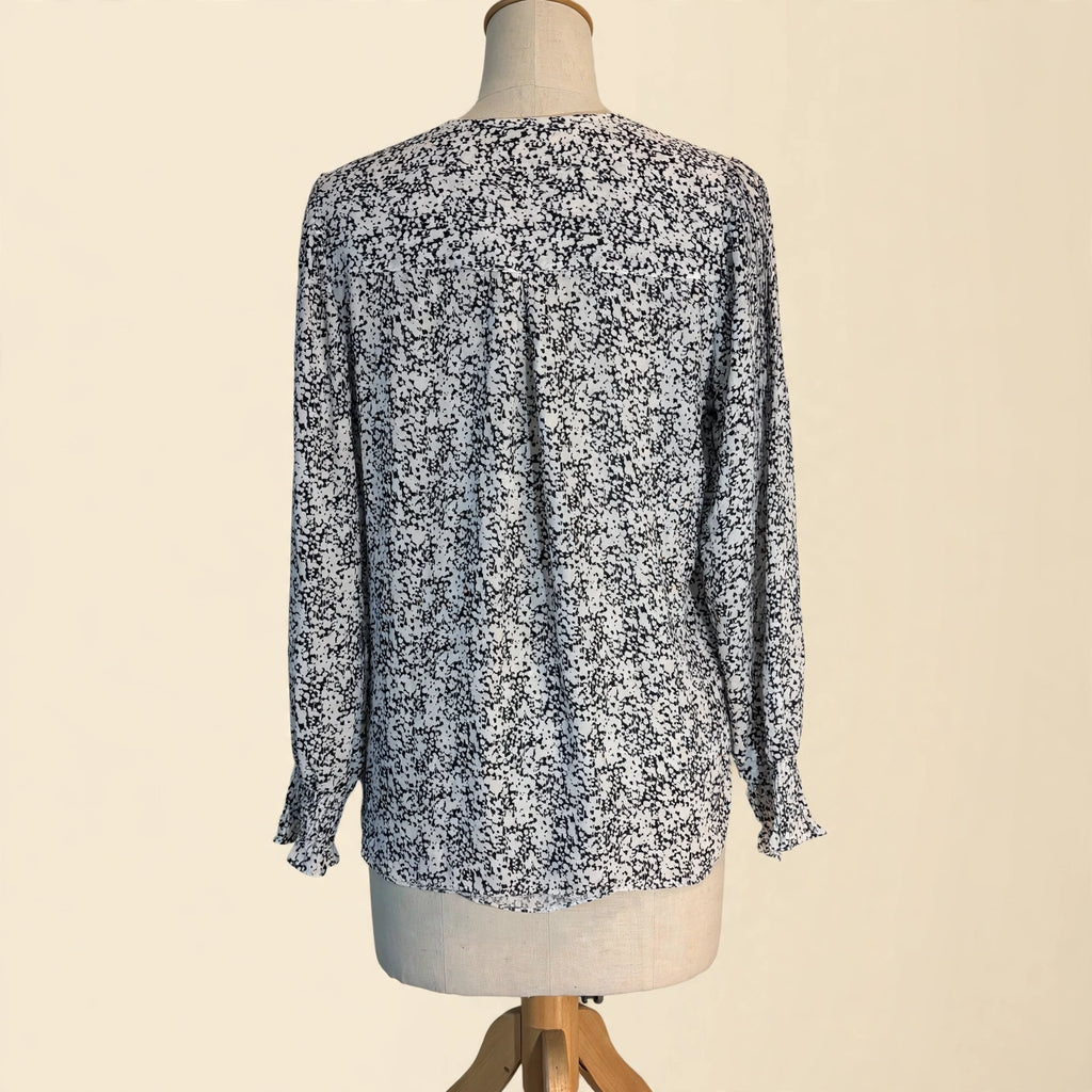 Etcetera Black & White Abstract Print Pintuck Blouse - Size 6