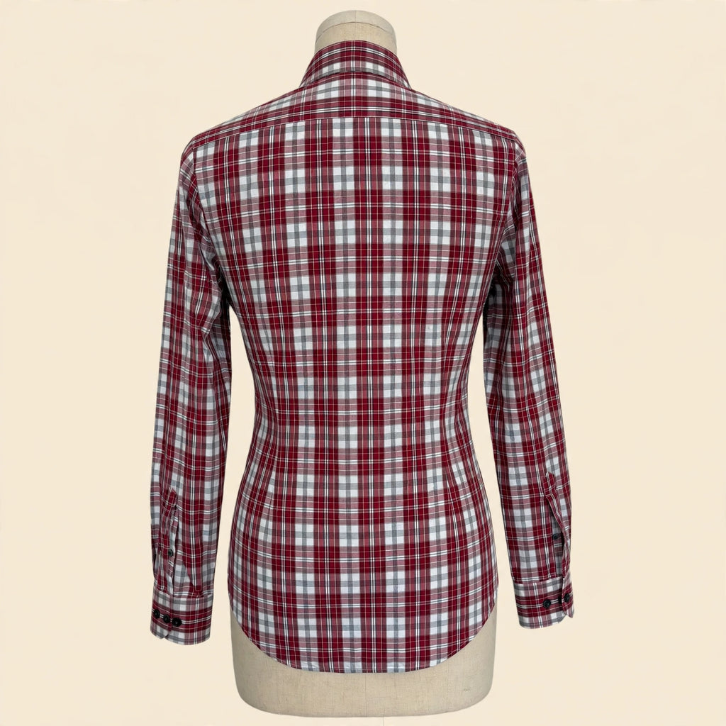 Express Extra Slim Fit Red & White Plaid Dress Shirt - Size S