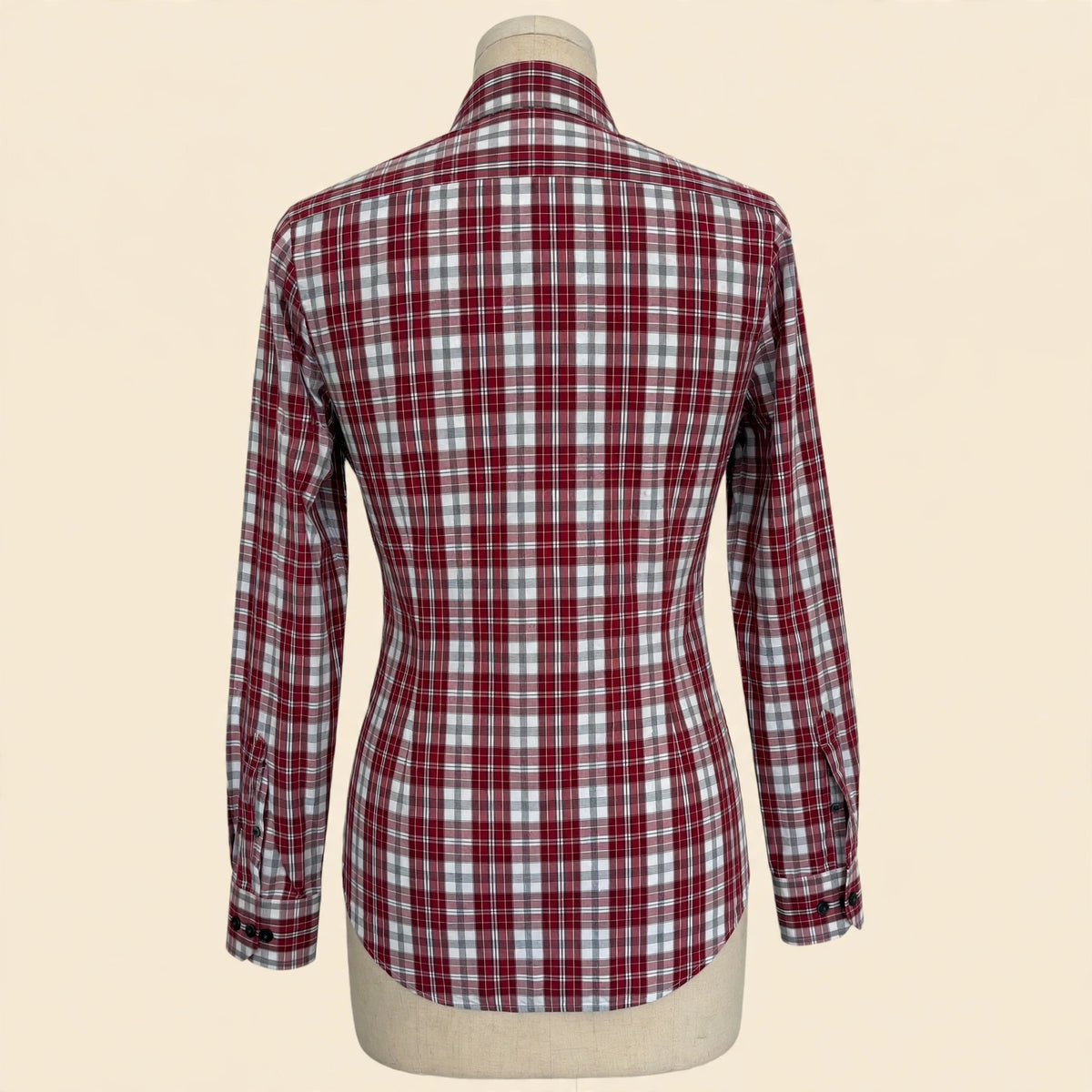 Express Extra Slim Fit Red & White Plaid Dress Shirt - Size S