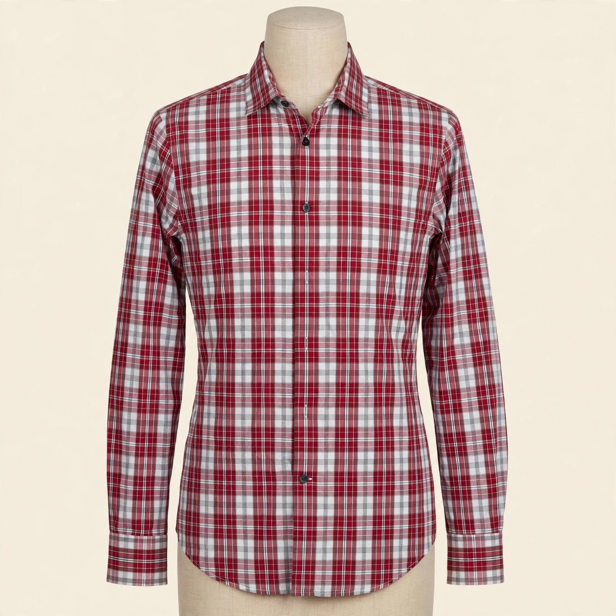Express Extra Slim Fit Red & White Plaid Dress Shirt - Size S