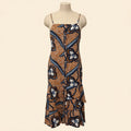 Figue Orange & Navy Wax Print Tiered Ruffle Midi Dress - Size S
