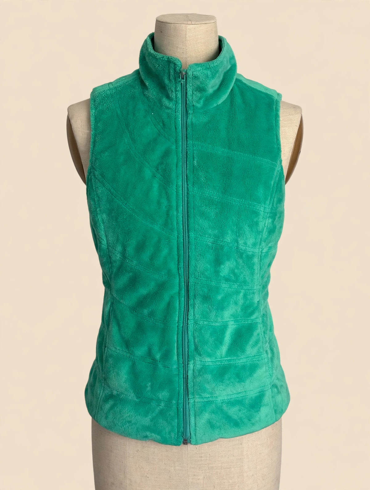 Green Plush Fleece Zip Vest