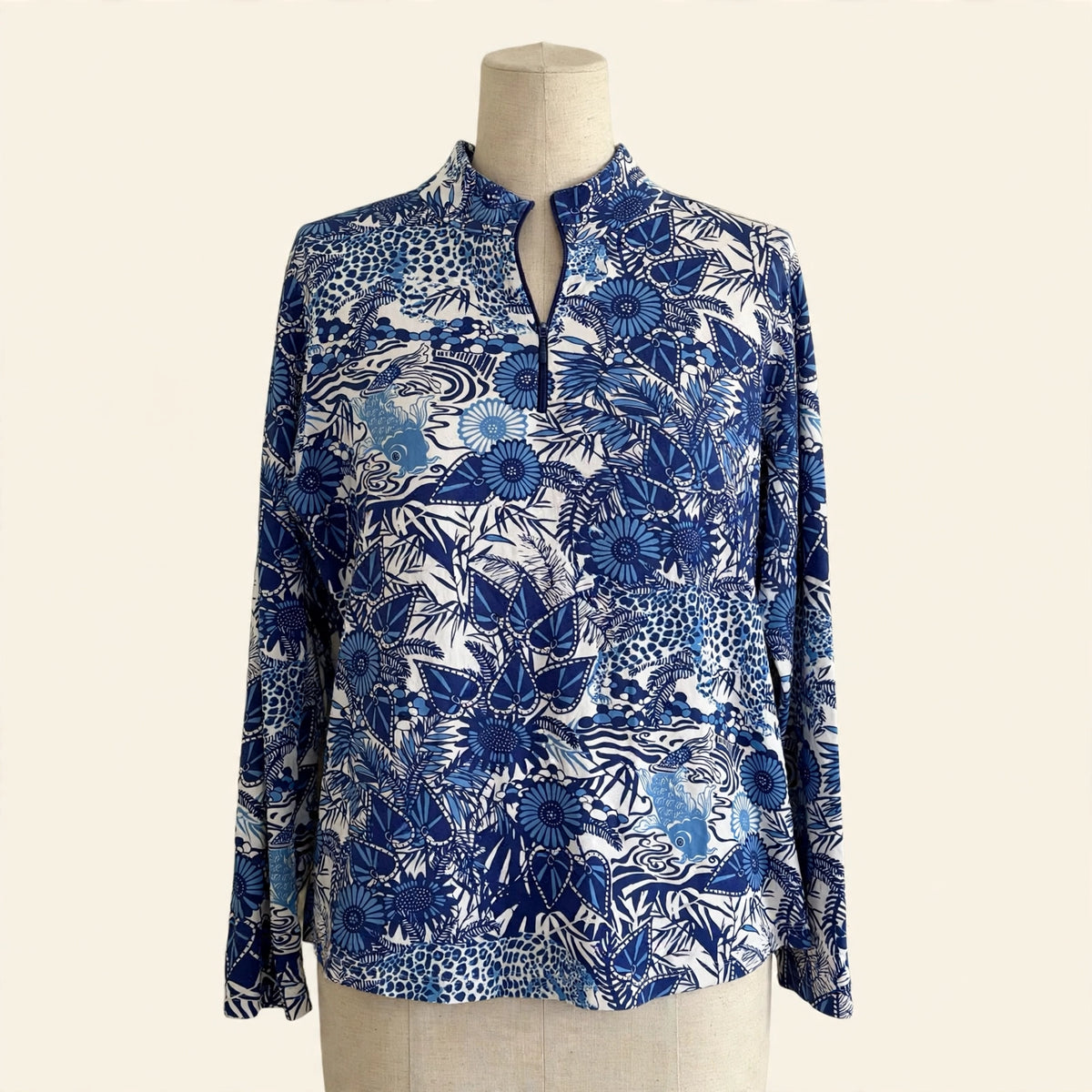 IBKUL Blue Koi & Leopard Quarter-Zip Sun Shirt - Size XL