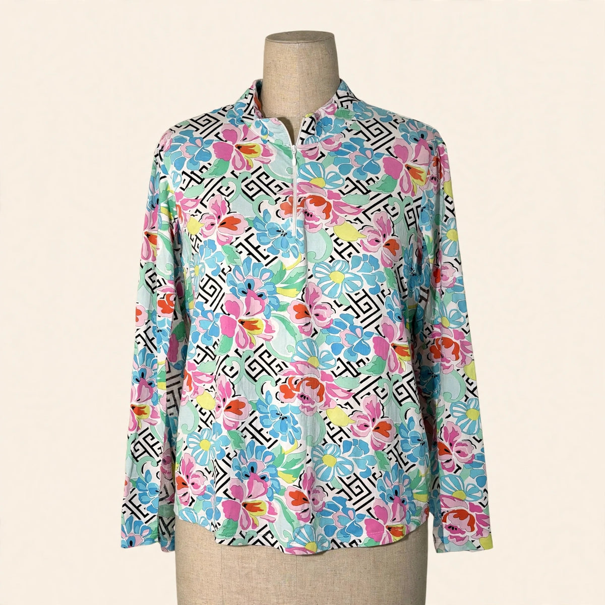 IBKUL Multicolor Floral Quarter-Zip Sun Shirt - Size XL