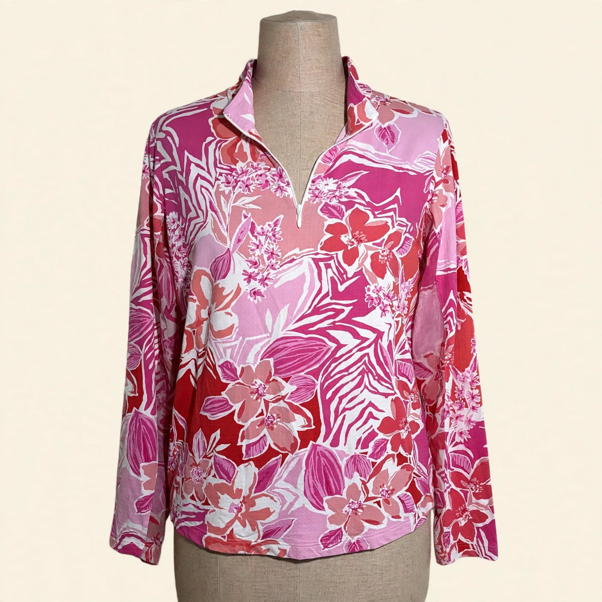 IBKUL Pink Floral Quarter-Zip Sun Shirt - Size XL