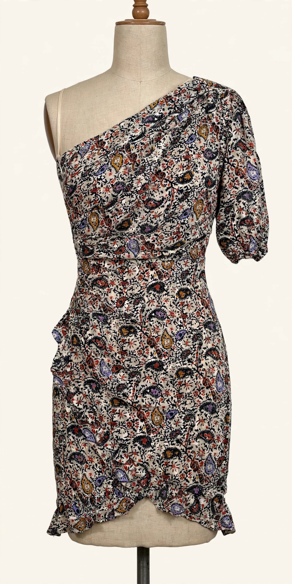 Isabel Marant Étoile One-Shoulder Paisley Print Mini Dress