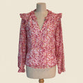 J.Crew Pink Floral Ruffle V-Neck Blouse - Size M