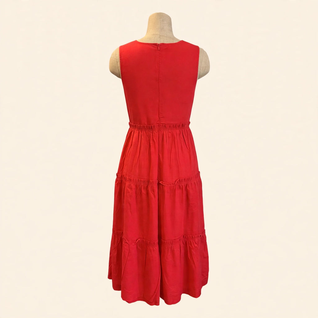 J.Crew Red Tiered Sleeveless Midi Dress - Size 4