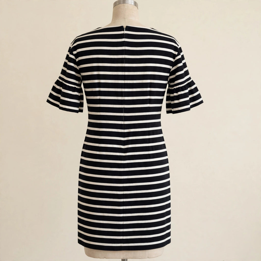 J.Crew Black & White Striped Ruffle Sleeve Shift Dress Size M