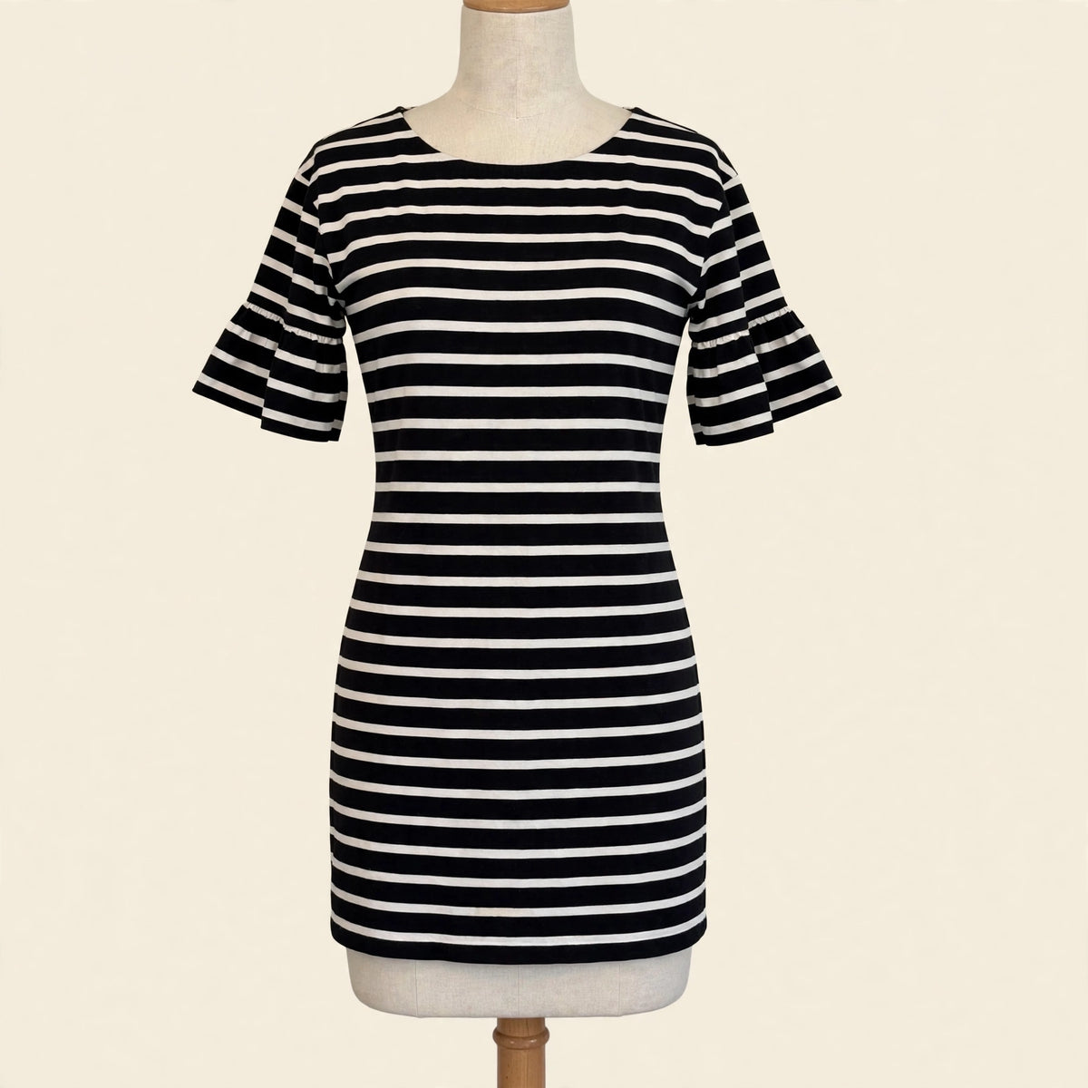 J.Crew Black & White Striped Ruffle Sleeve Shift Dress Size M