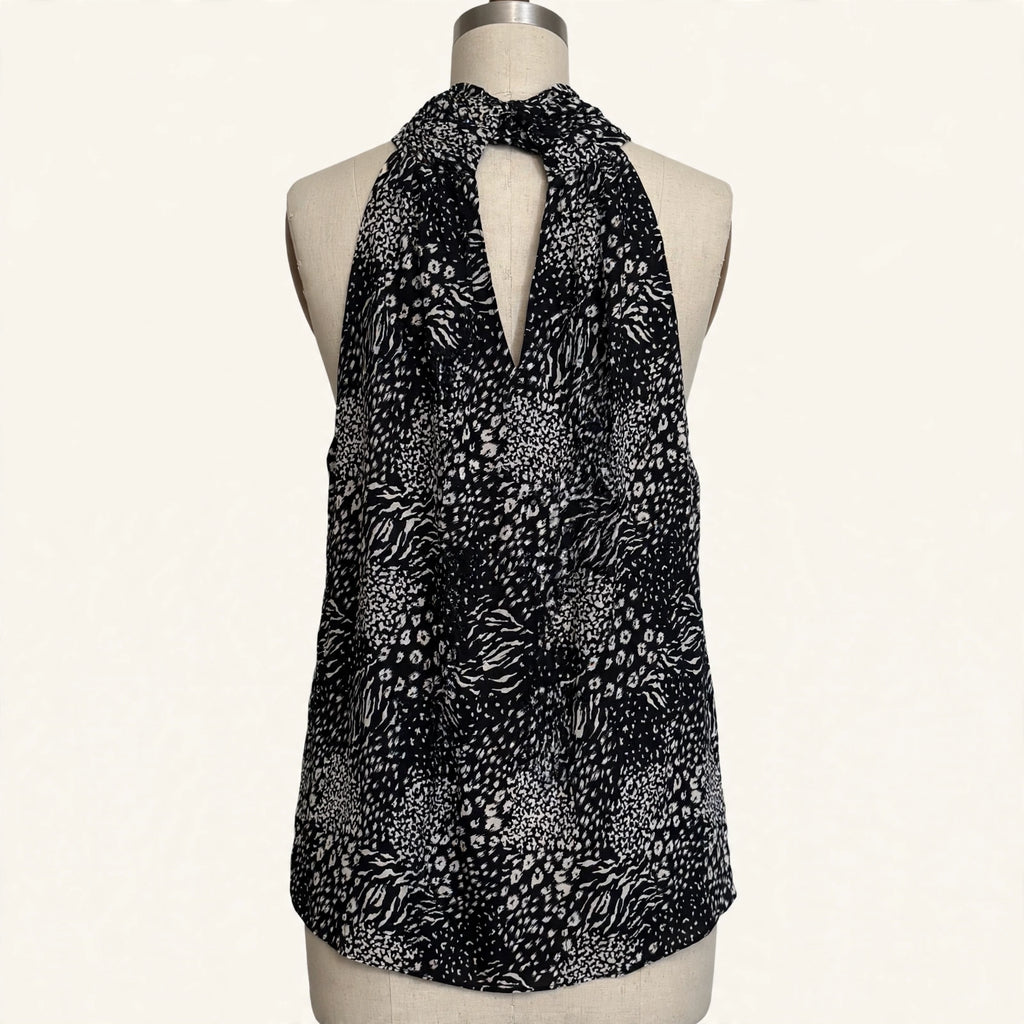 Joie Black & White Abstract Print Sleeveless Top - Size L