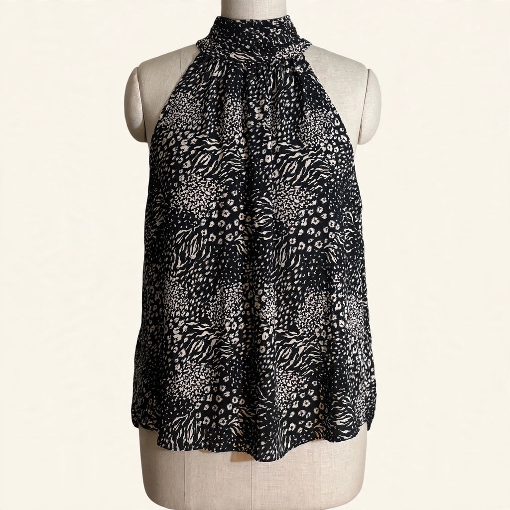 Joie Black & White Abstract Print Sleeveless Top - Size L