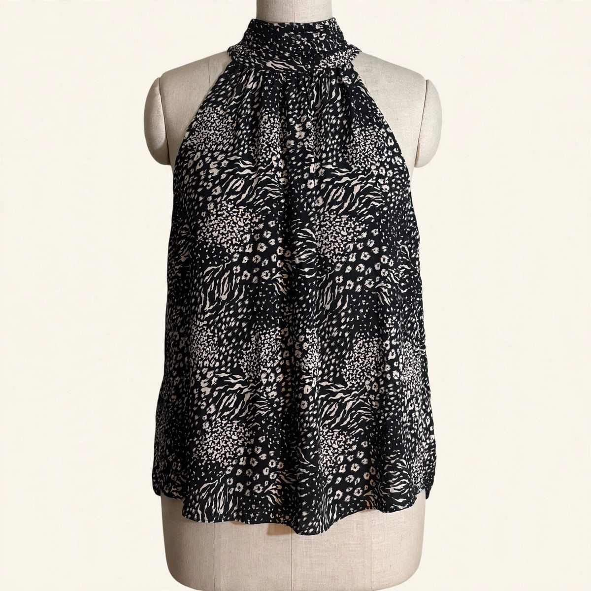 Joie Black & White Abstract Print Sleeveless Top - Size L