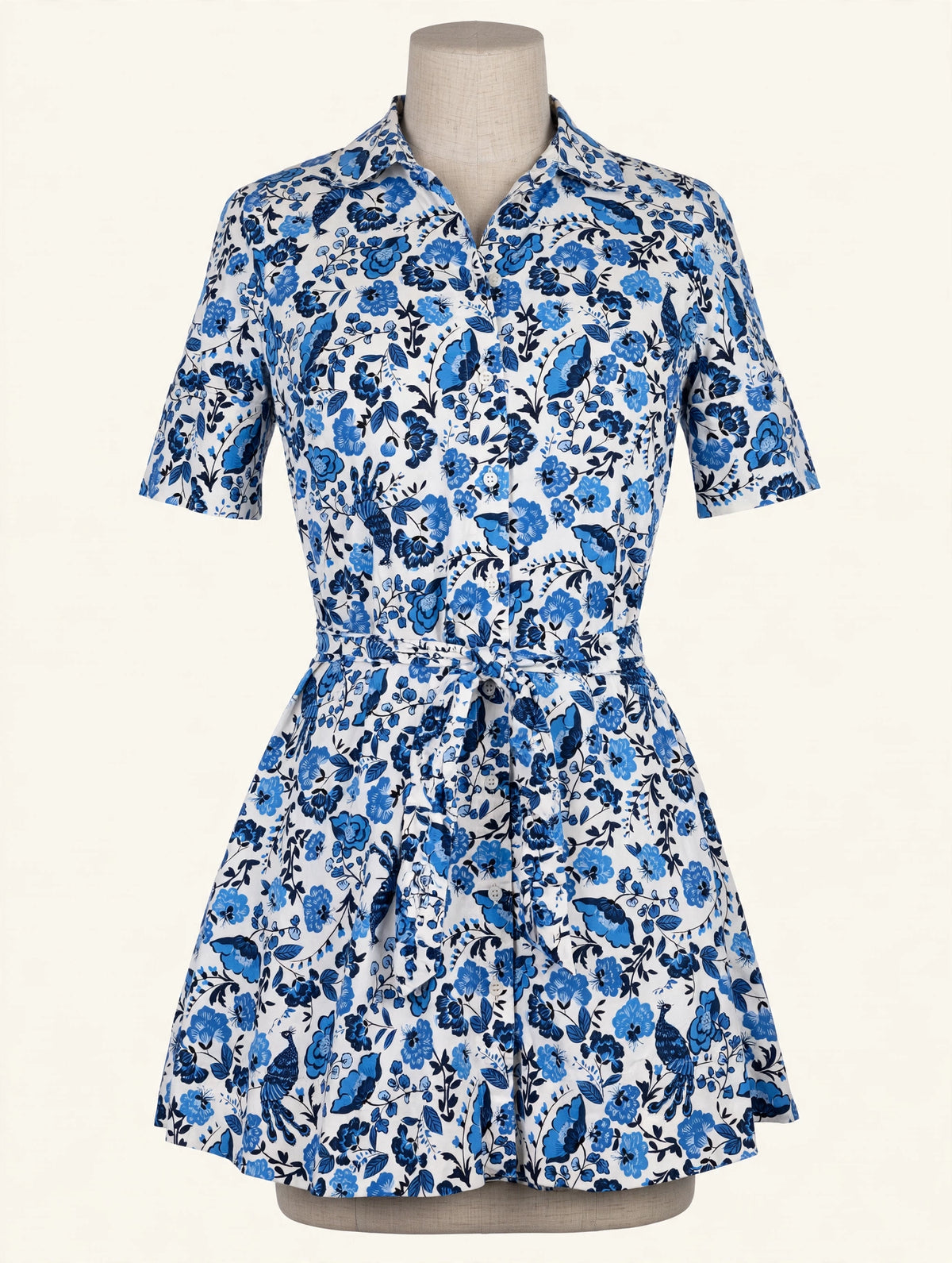 Kate Spade New York Blue Floral Short Sleeve Shirt Dress - Size S