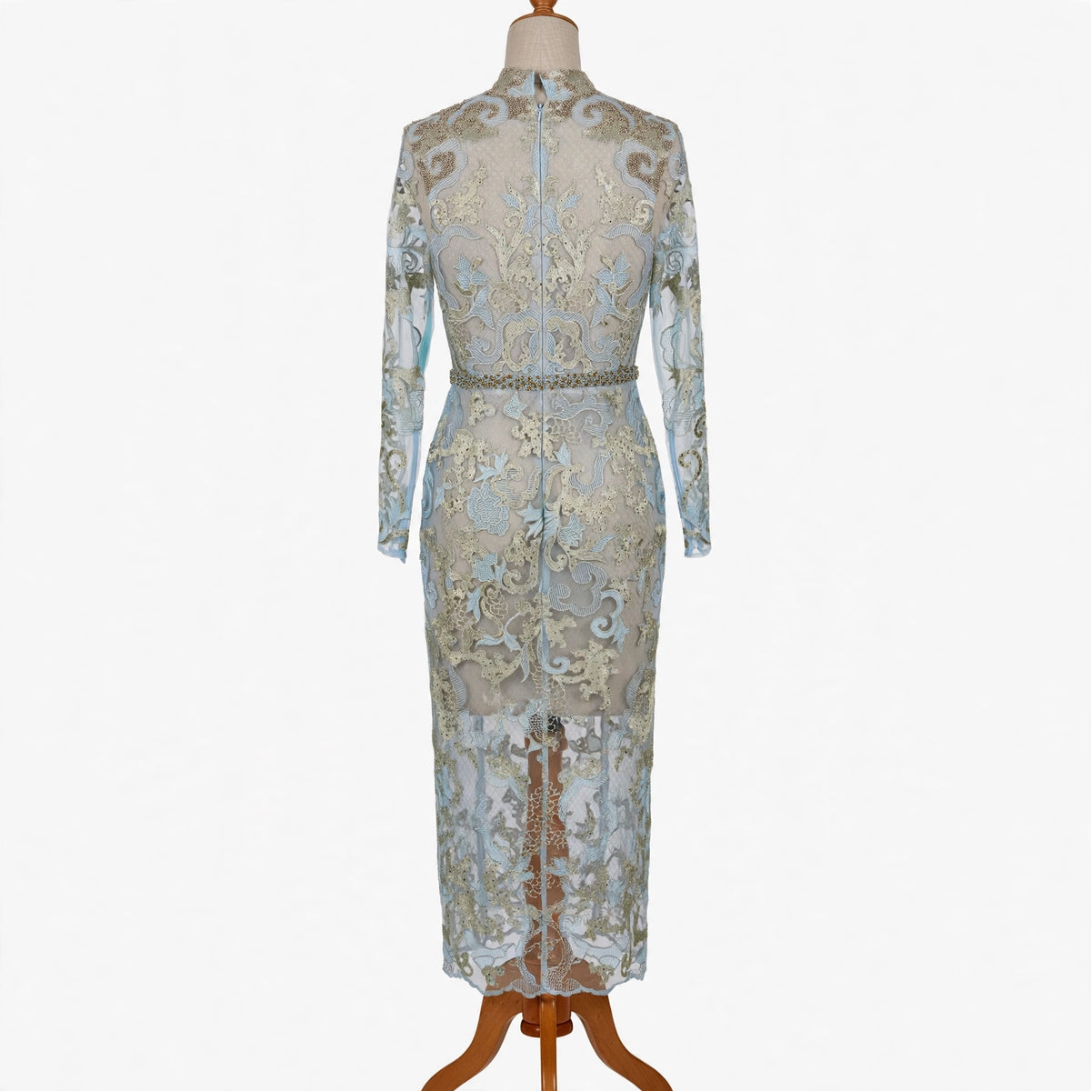 On a dress form