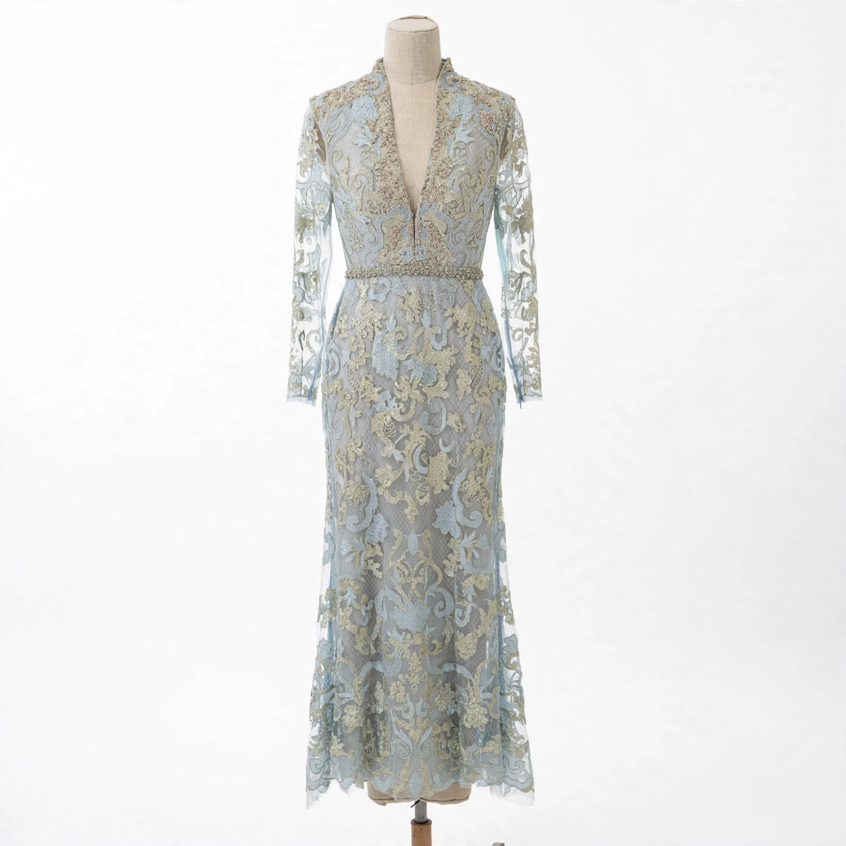 On a dress form