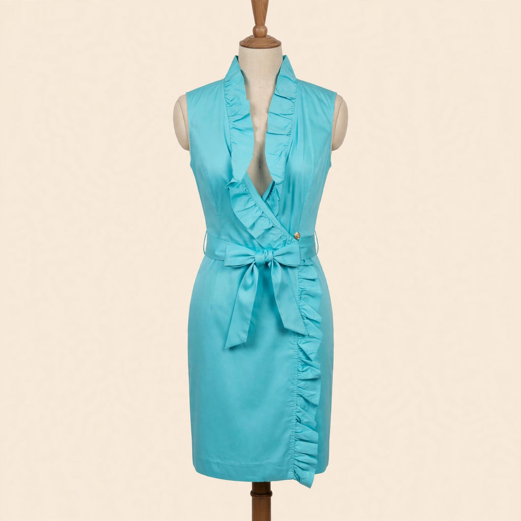 Elizabeth McKay Turquoise Ruffle Wrap Dress - Size 10