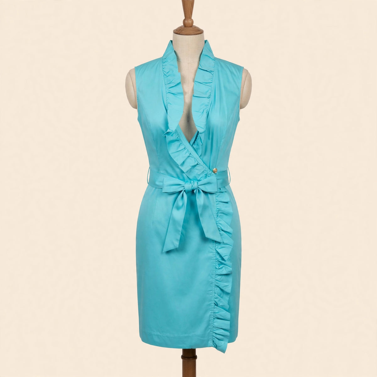 Elizabeth McKay Turquoise Ruffle Wrap Dress - Size 10