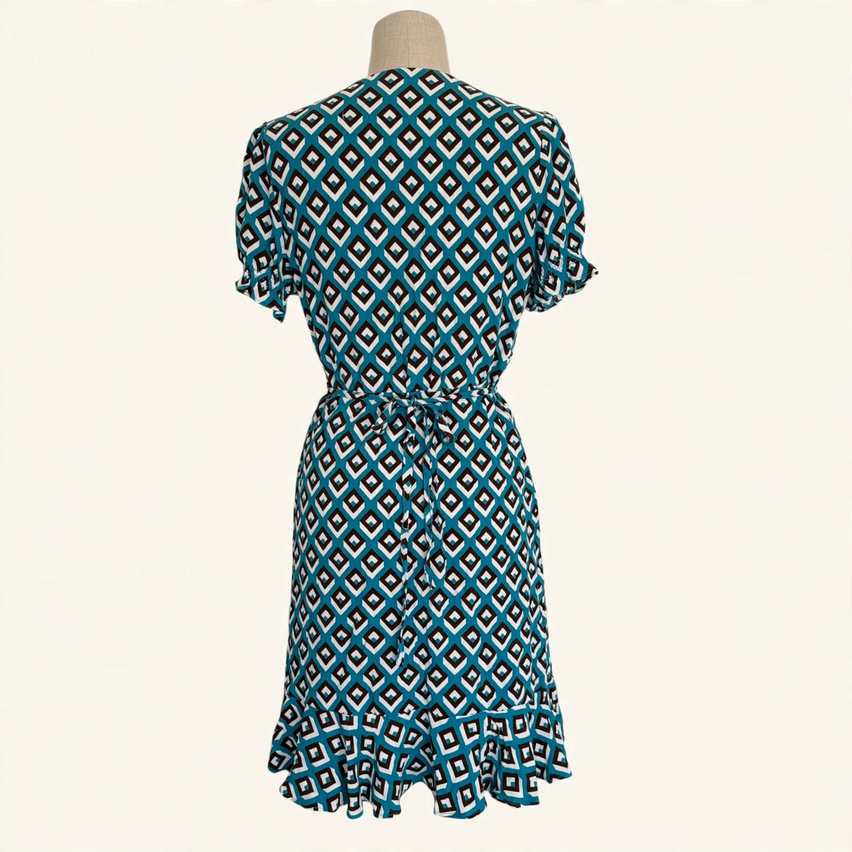 Diane von Furstenberg Teal Geometric Print Wrap Dress - Size L
