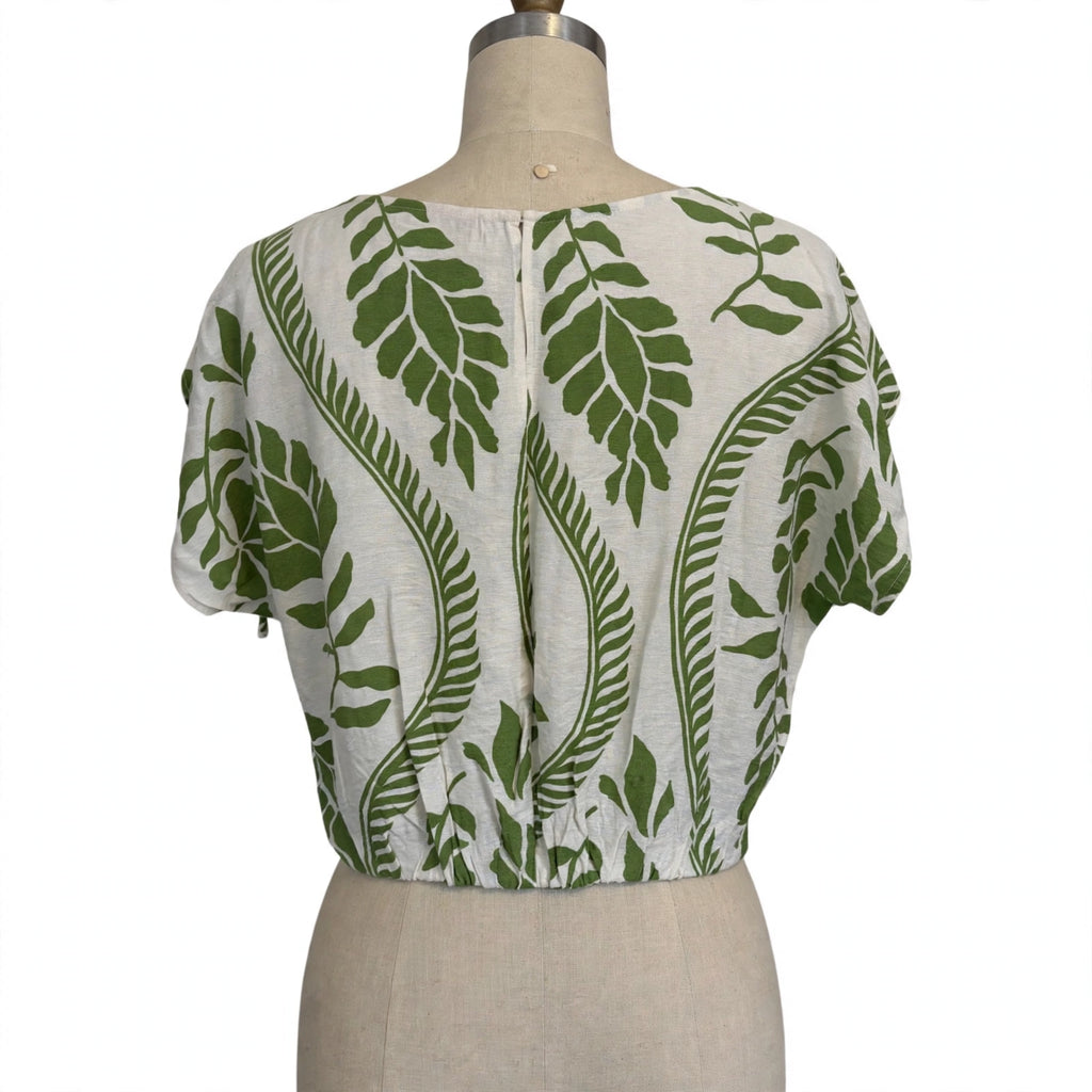Mellóday Green & White Leaf Print Cropped Top - Size S