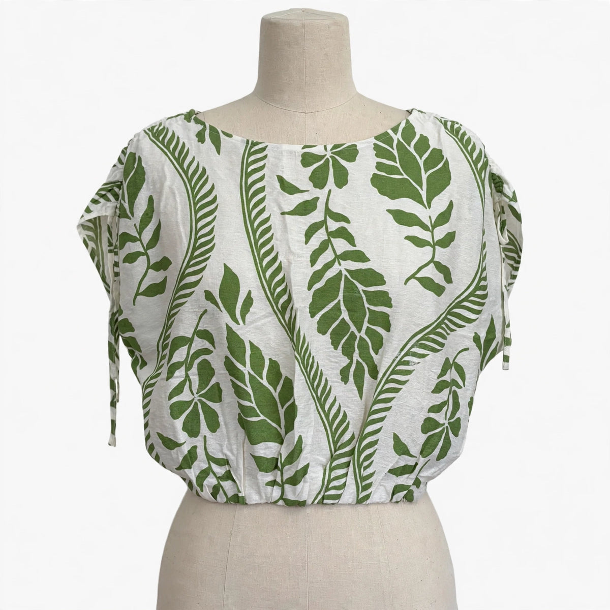 Mellóday Green & White Leaf Print Cropped Top - Size S