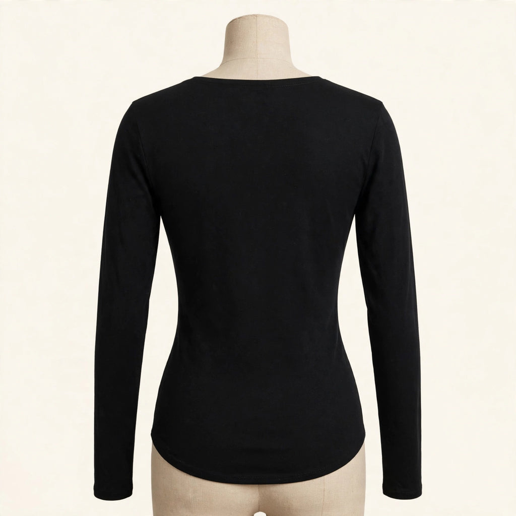Neiman Marcus Black Long-Sleeve Scoop Neck Top - Size M