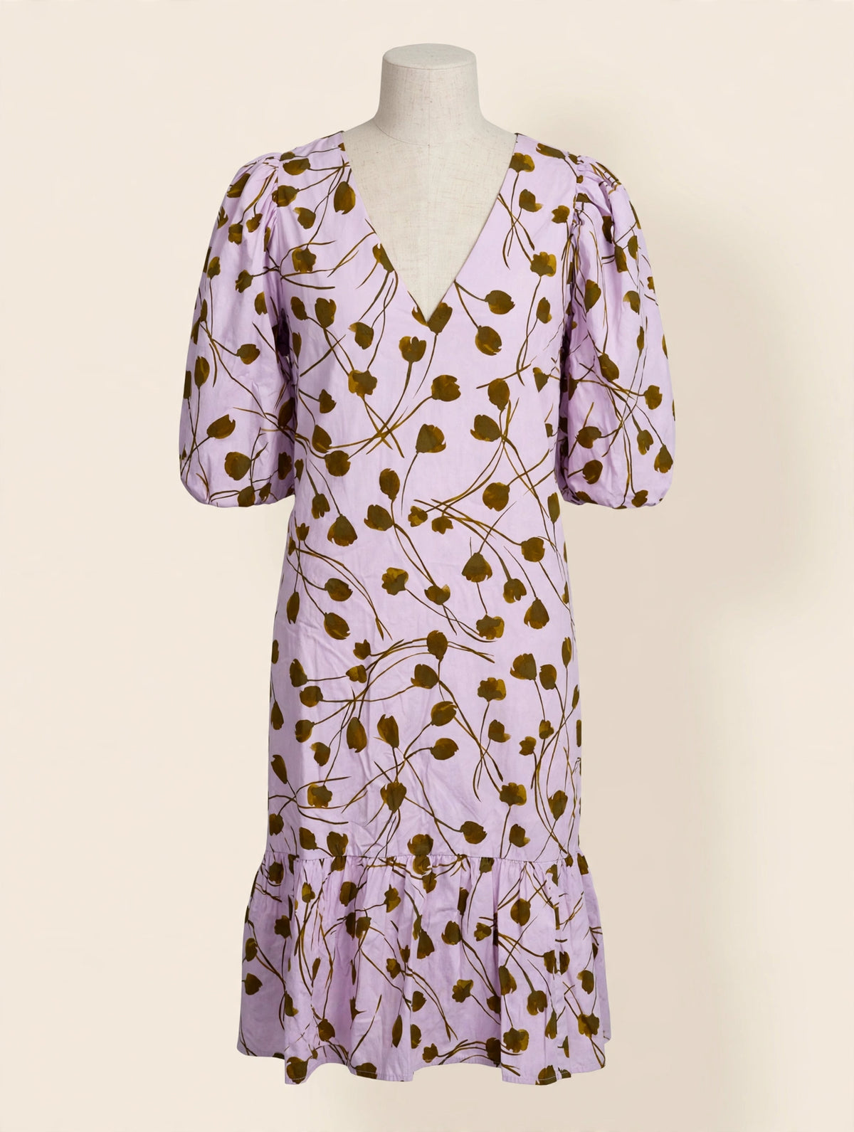 A New Day Lavender Floral Puff Sleeve Midi Dress - Size L
