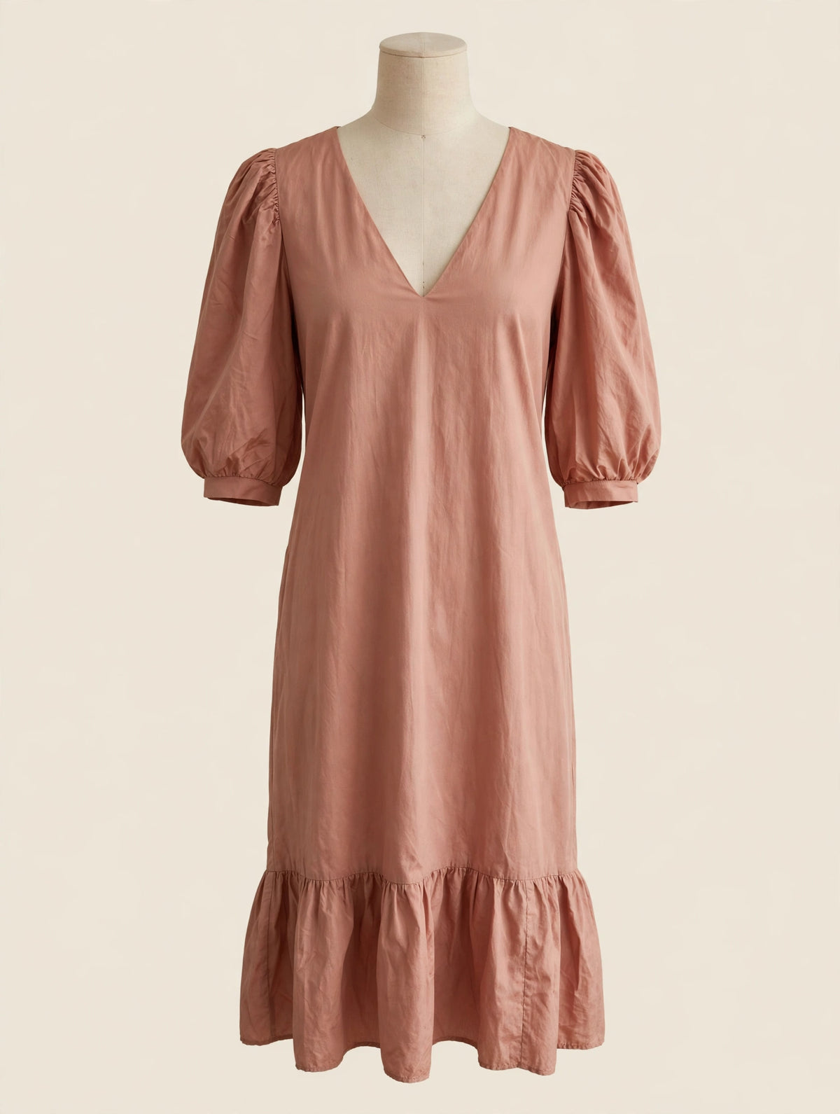 A New Day Dusty Rose Puff Sleeve V-Neck Midi Dress - Size L