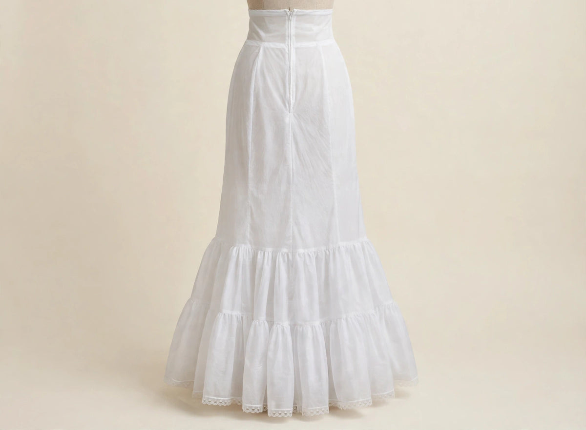 White Tiered Petticoat Slip with Lace Hem - Size 8