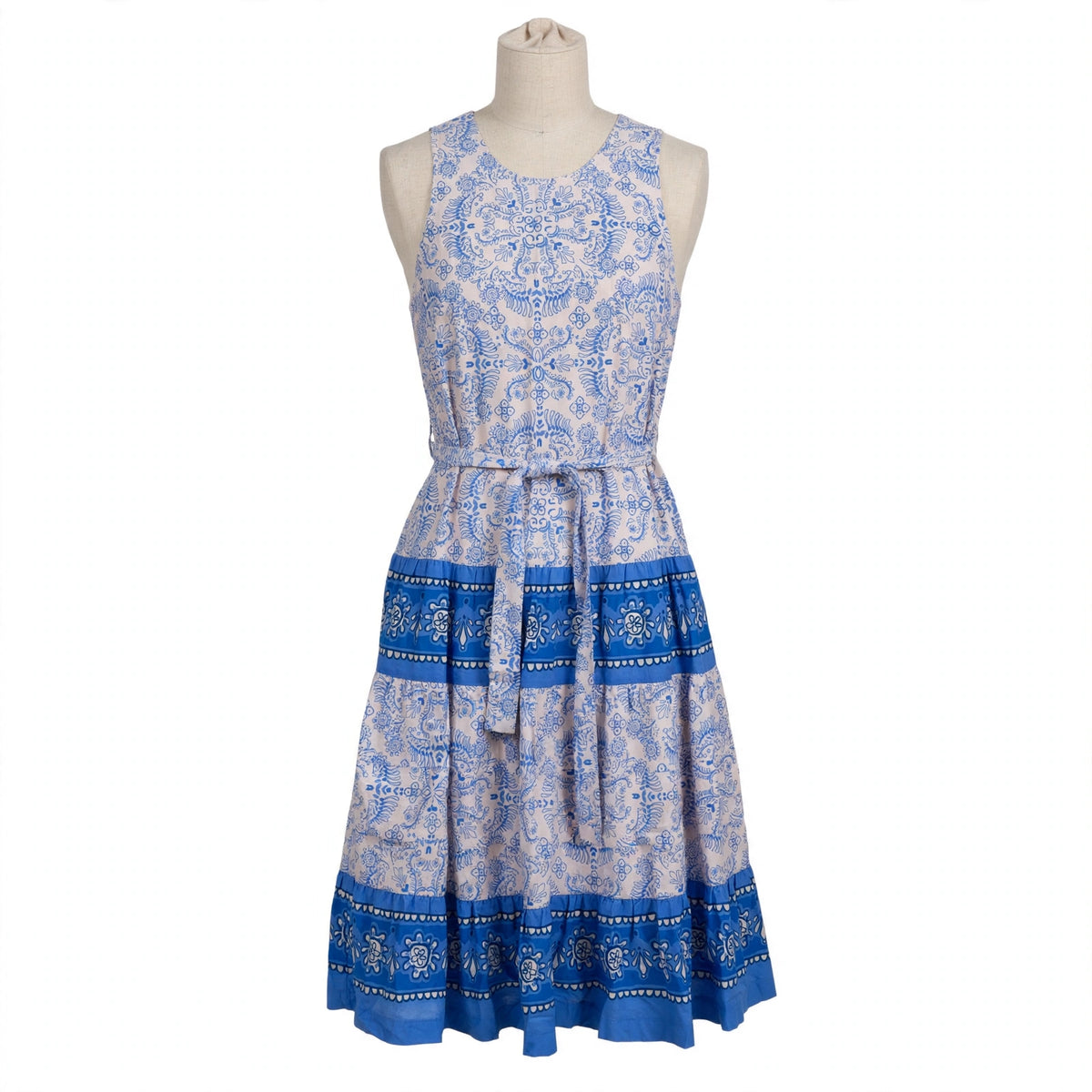 Pinch Blue Paisley Tiered Belted Midi Dress - Size S