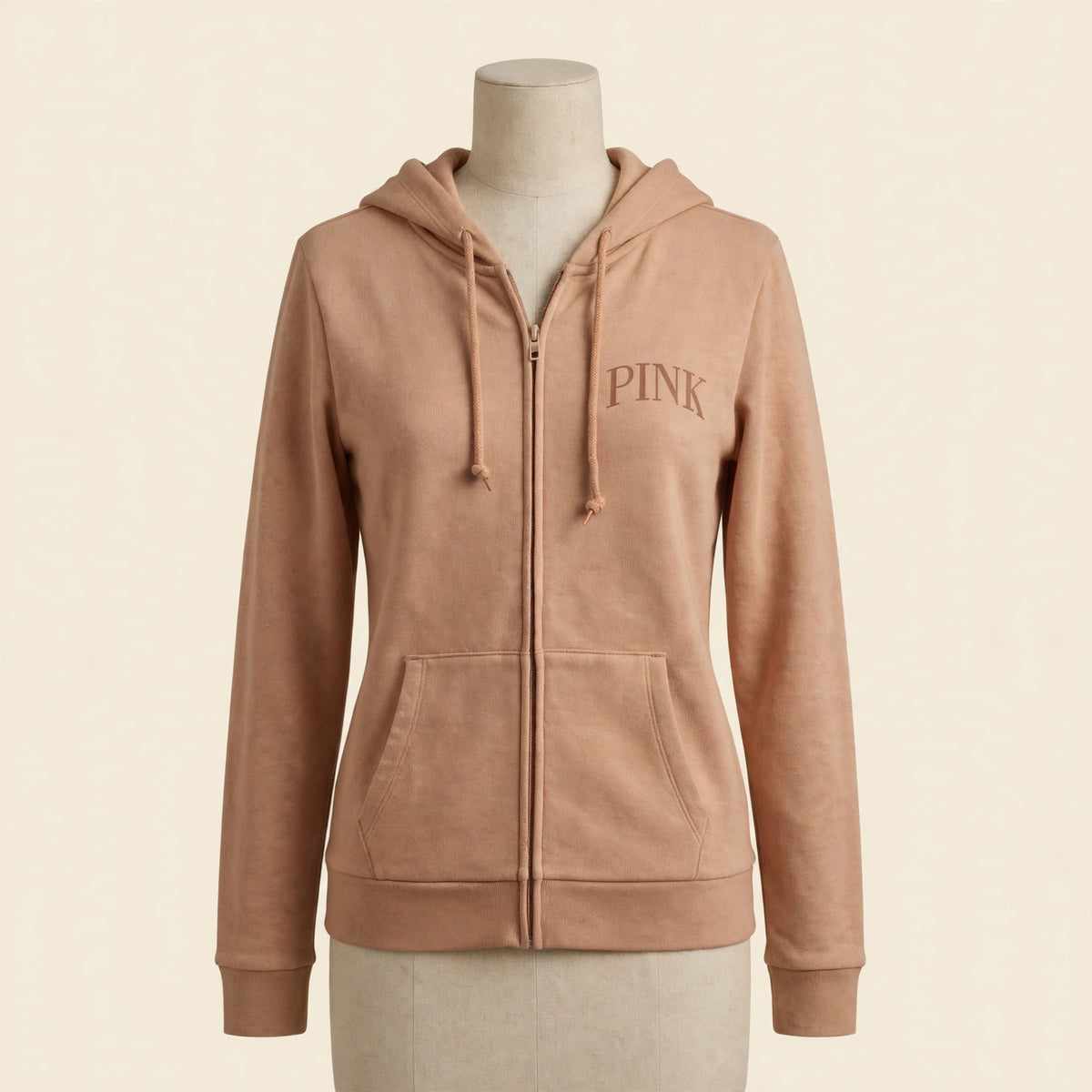 PINK Victoria's Secret Tan Zip-Up Hoodie - Size M