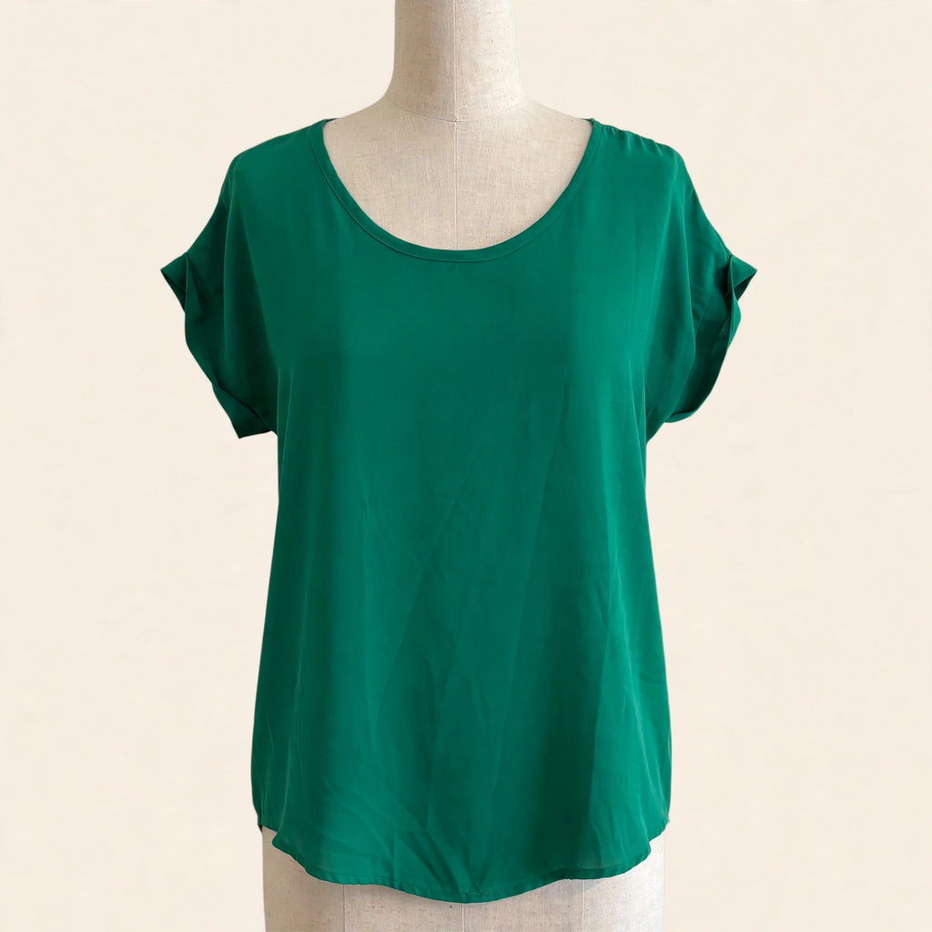 Pleione Emerald Green Short Sleeve Blouse, Size M