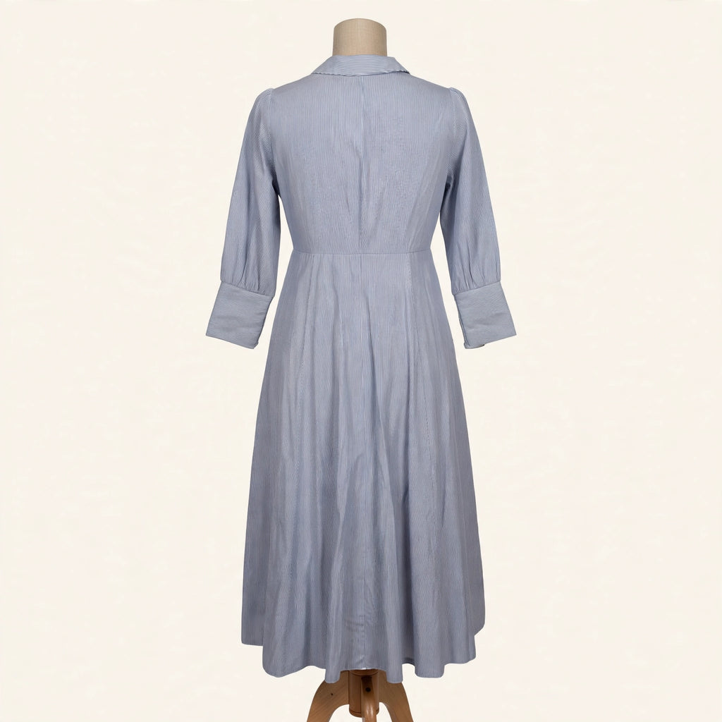 Pomander Place Blue Stripe Button-Front Maxi Shirtdress - Size M