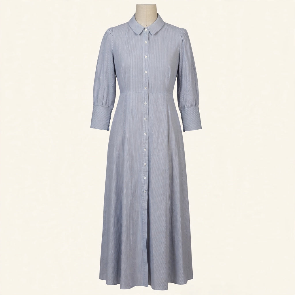 Pomander Place Blue Stripe Button-Front Maxi Shirtdress - Size M