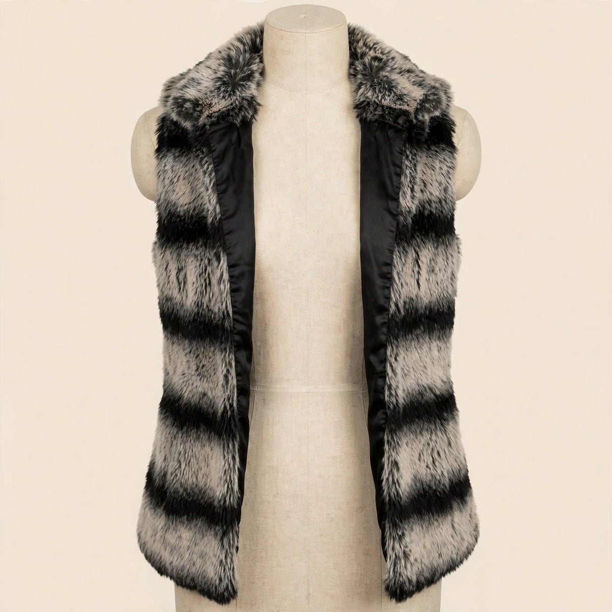 Gray & Black Striped Faux Fur Vest - Size XXS