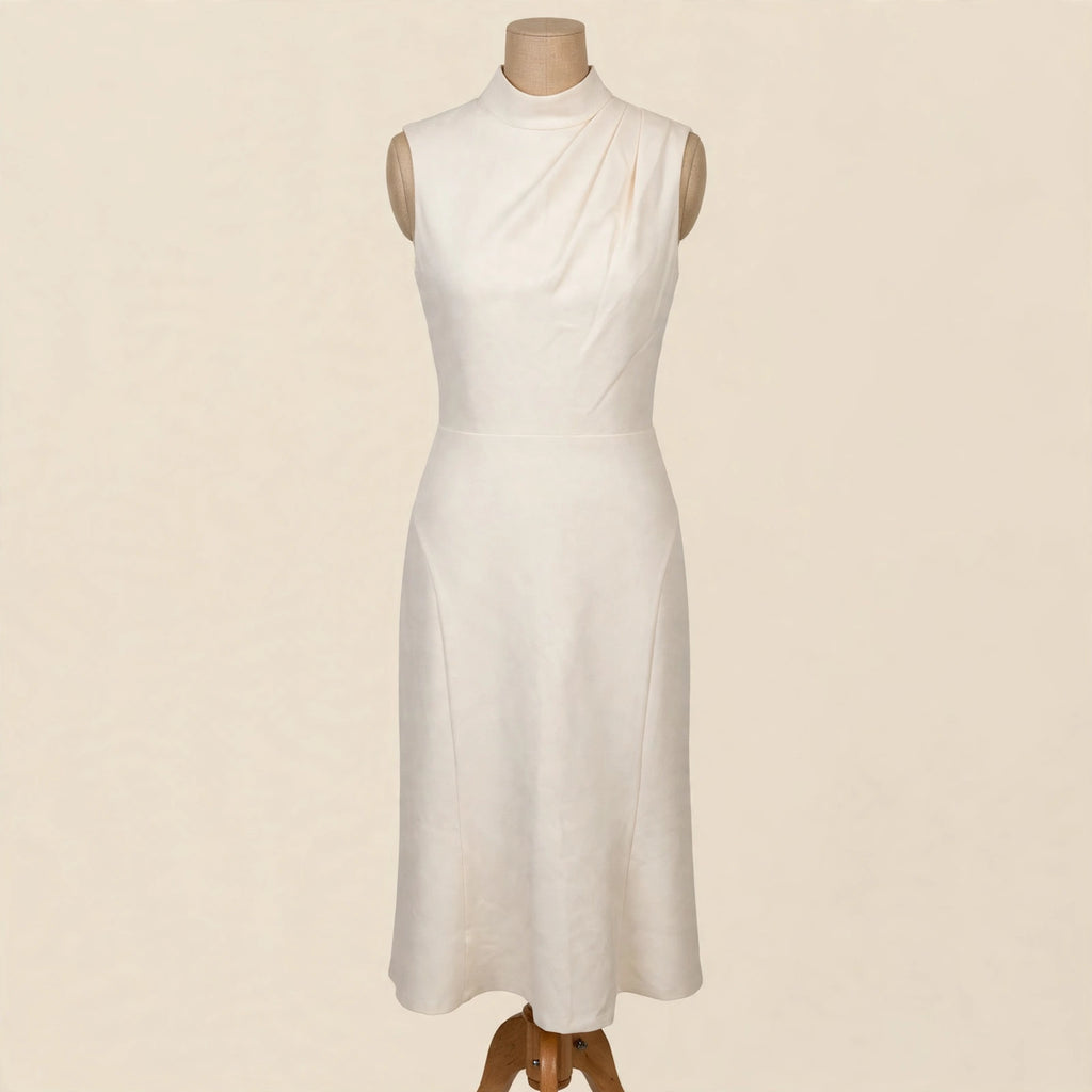 Shoshanna Ivory Sleeveless Draped Mock Neck Midi Dress - Size 10