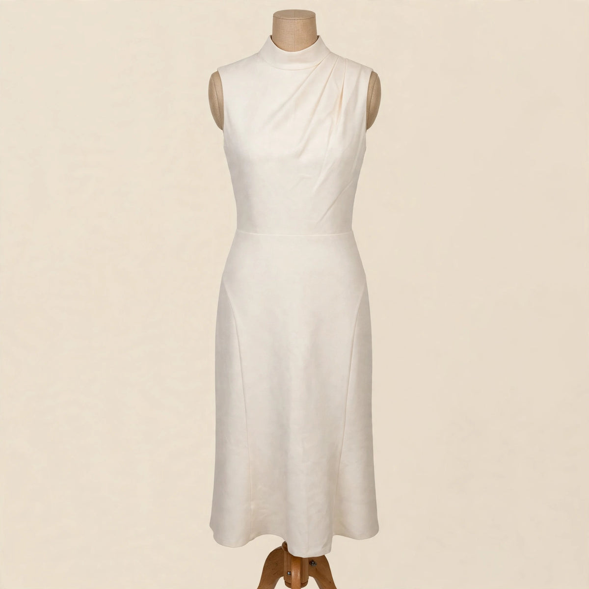 Shoshanna Ivory Sleeveless Draped Mock Neck Midi Dress - Size 10