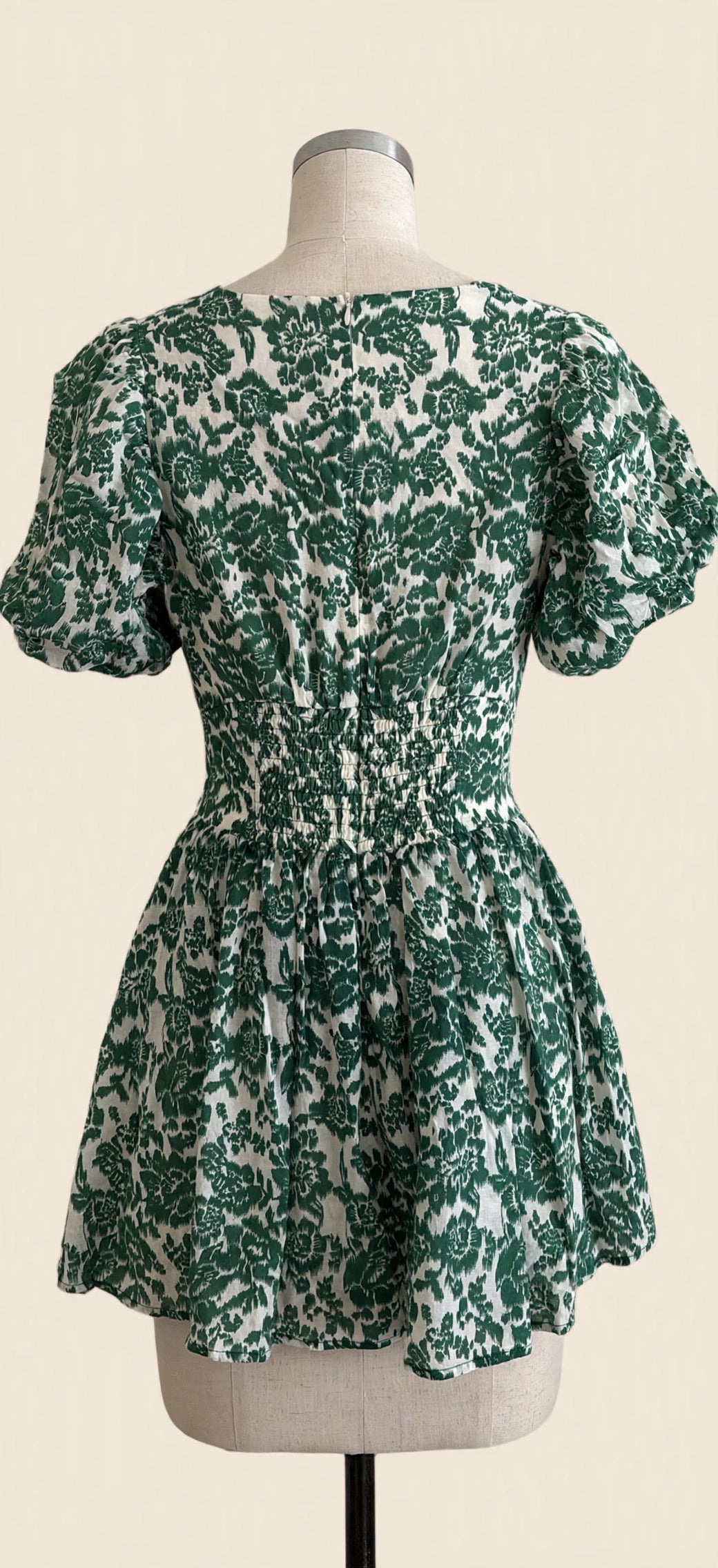Showpo Green Floral Puff Sleeve Mini Dress - Size US 6