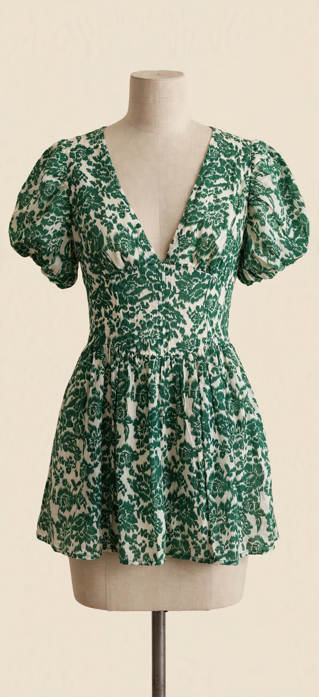 Showpo Green Floral Puff Sleeve Mini Dress - Size US 6