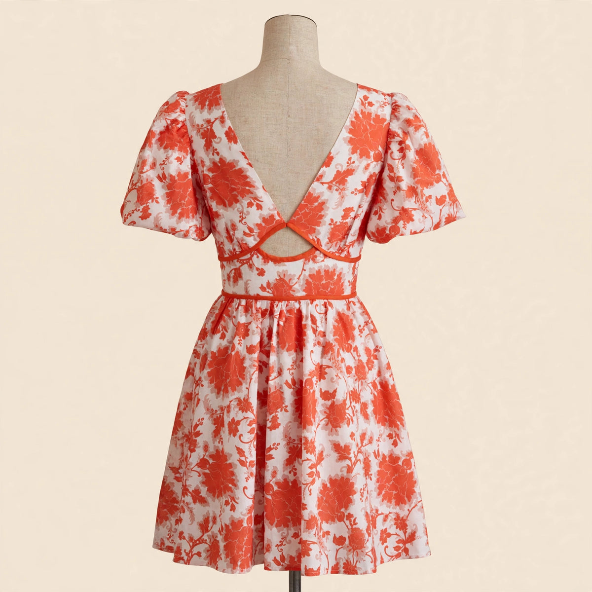 Showpo Orange Floral Puff Sleeve Cutout Mini Dress - Size US 6