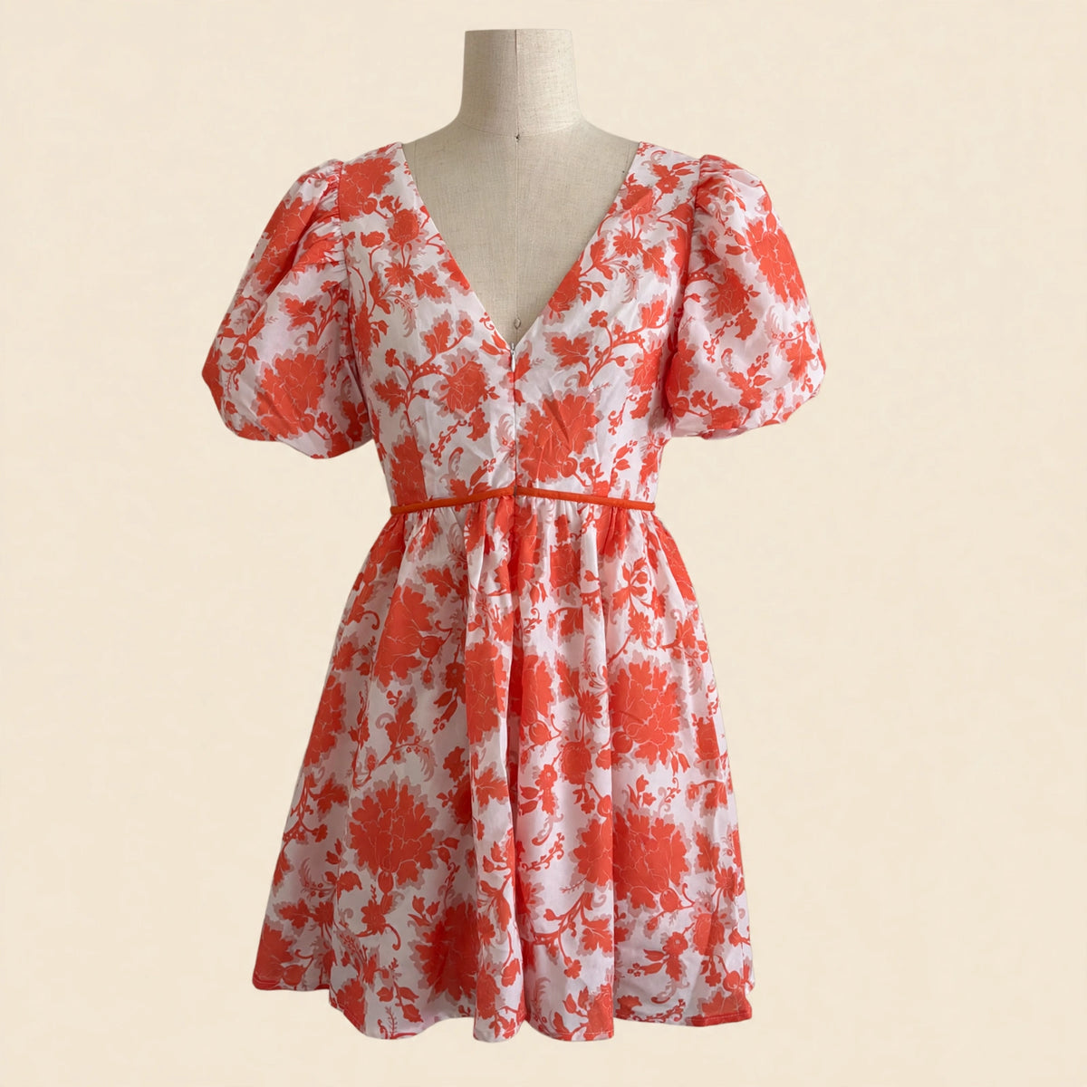 Showpo Orange Floral Puff Sleeve Cutout Mini Dress - Size US 6