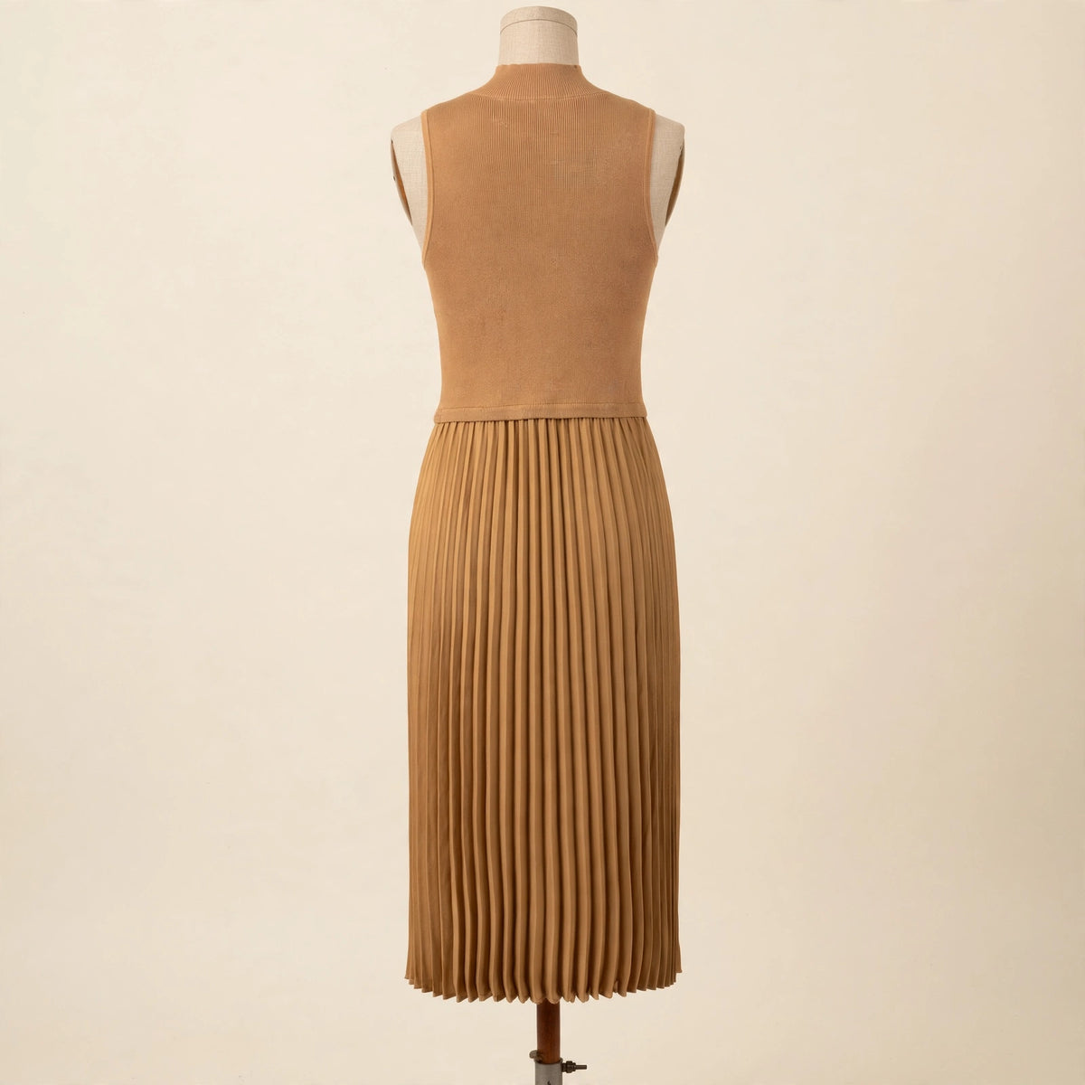 Skies Are Blue Camel Mock Neck Pleated Midi Dress - Size M