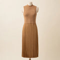 Skies Are Blue Camel Mock Neck Pleated Midi Dress - Size M